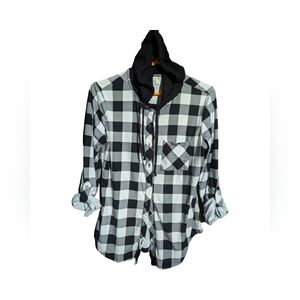 Wishful Park Size Medium Black & White Plaid Hoodie Top Pre-Loved Cuteness